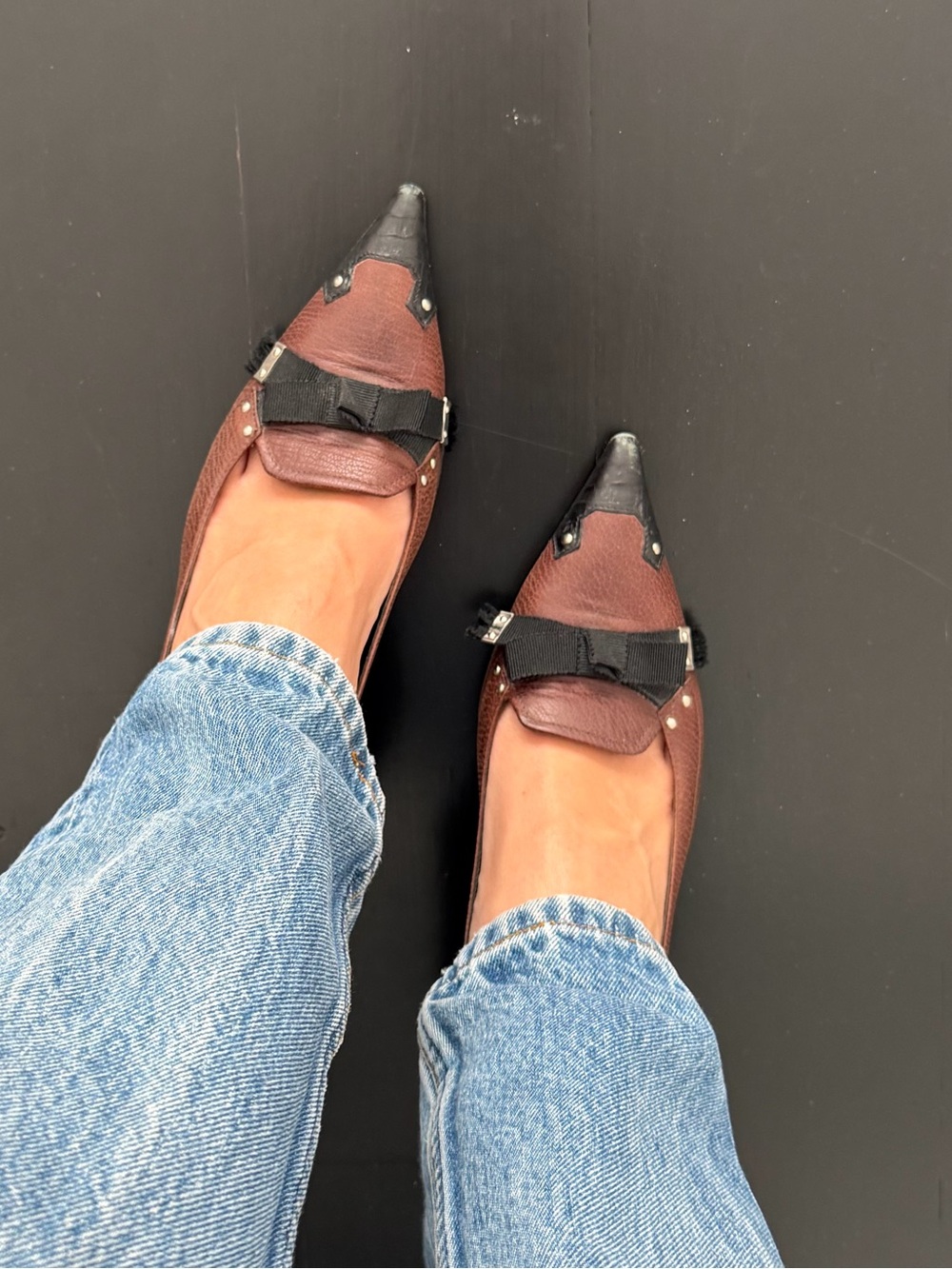 Prada Brown and Black Pointed Toe Flats